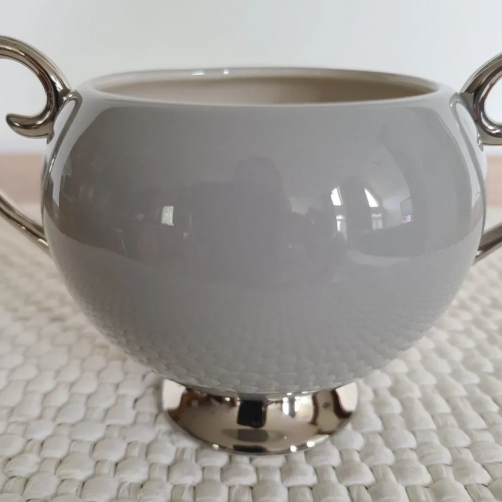 Vintage Flintridge China Brookmere (Rim) Gray Platinum MCM Sugar Bowl No Lid